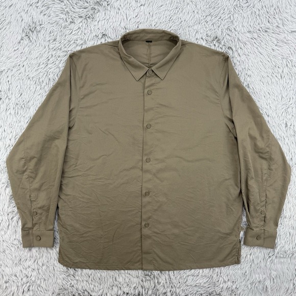 Lululemon Relaxed Fit Shirt Men XL Brown Long Sleeve Button Up Loose Fit Stretch - Picture 1 of 9
